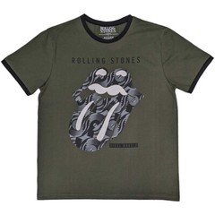 Rolling Stones – Black & White Tongue – Khaki Green Ringer t-shirt
