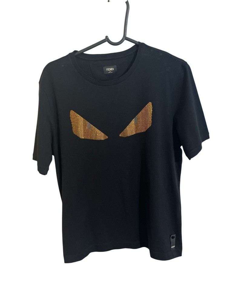 Fendi Gold Crystal “Bag Bugs” Eye Tee Size 52 L-XL