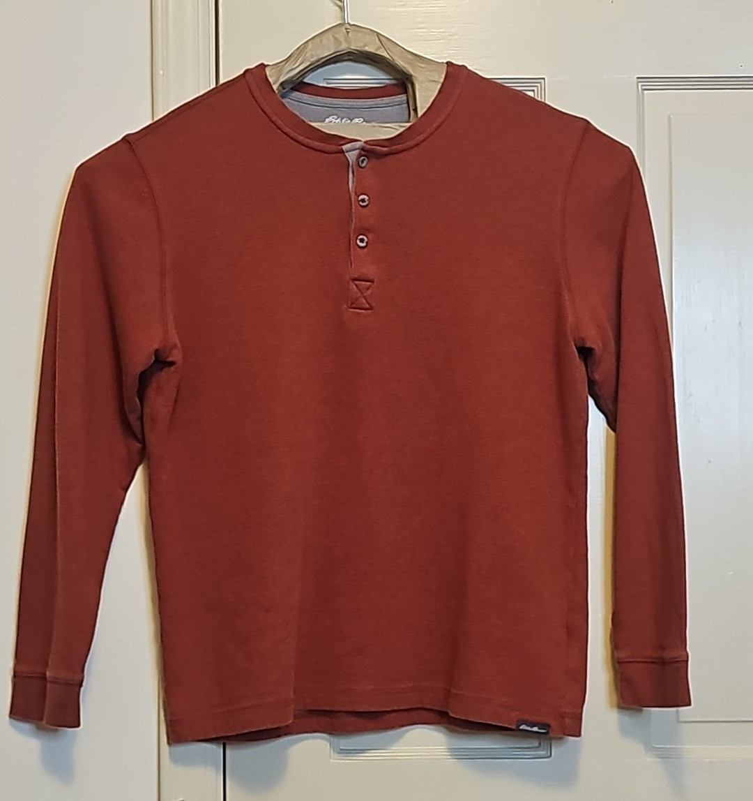 Eddie Bauer Mens Large Henley orange Ultrasoft long Sleeve pull on gallery