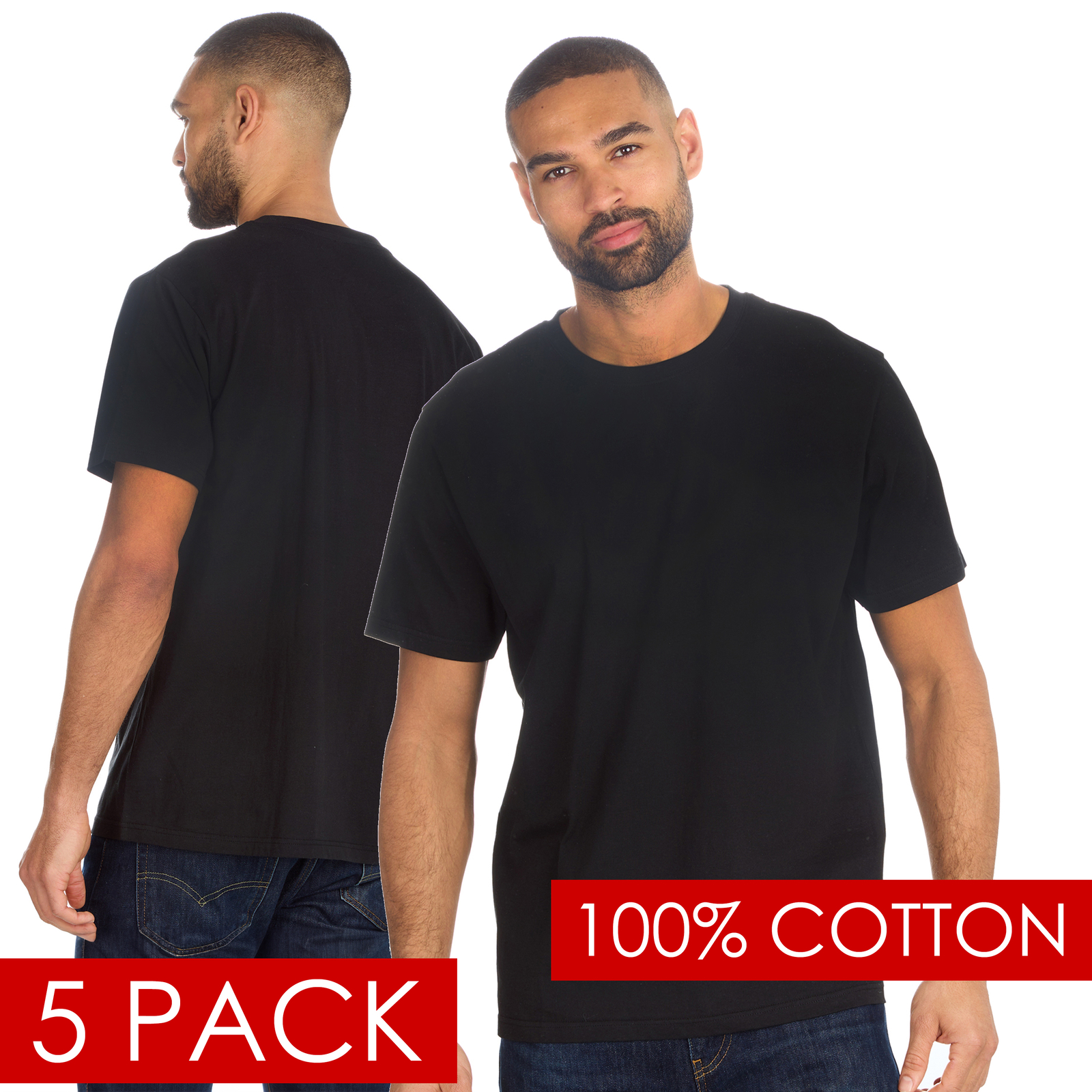 5 Pack Mens Short Sleeved T-shirt 100% Cotton Tee Multibuy Bundle Black S-XXL