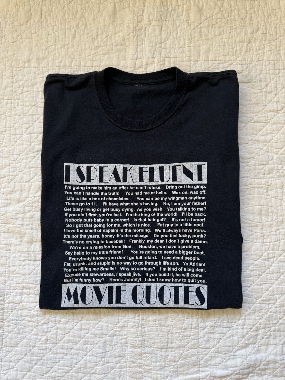 Vintage 90s I Speak Fluent In Movie Quotes T-shirt Large Black