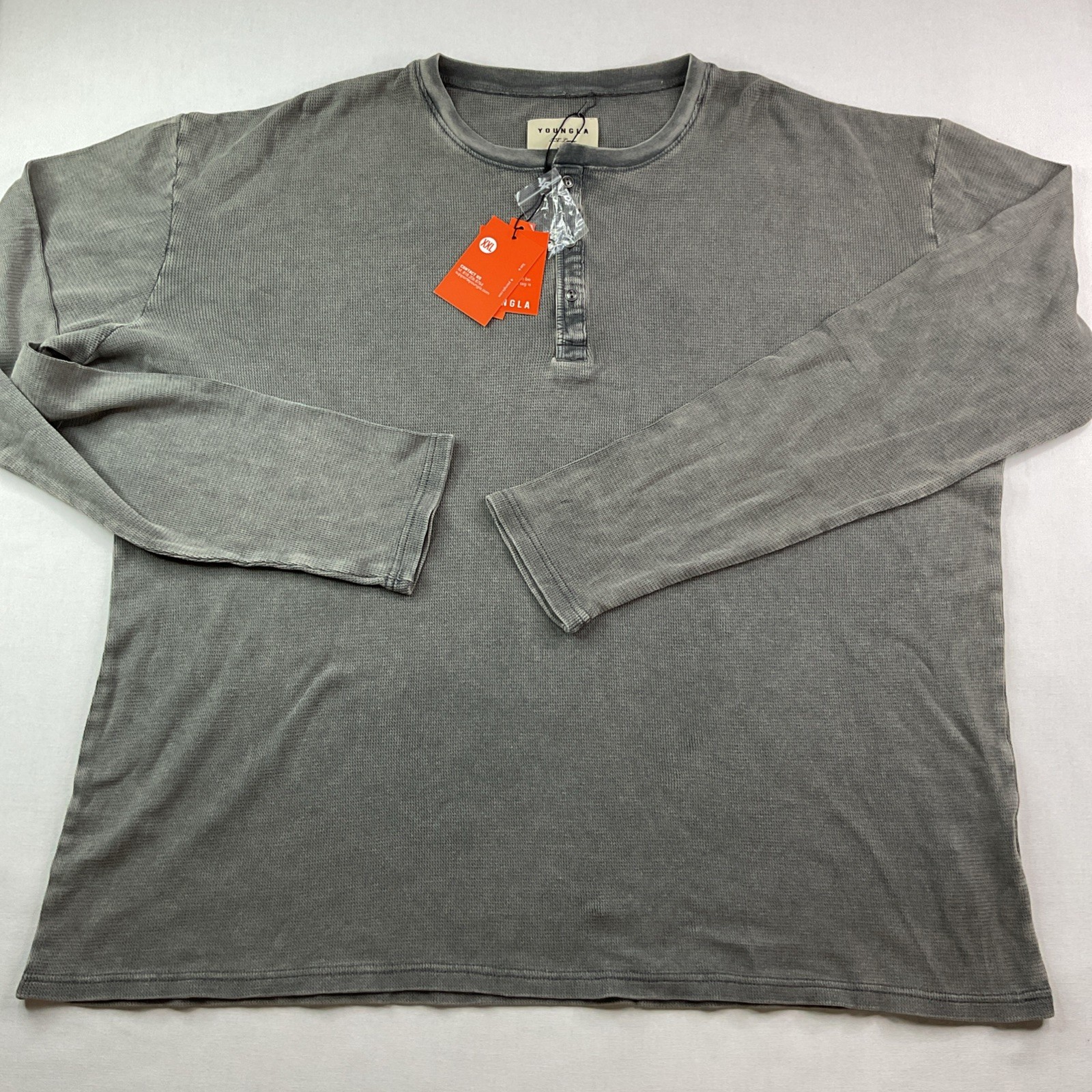 YoungLA Henley Shirt Men Sz 2XL 8034 Thermal Long Sleeve Gray Wash Tee NWT gallery