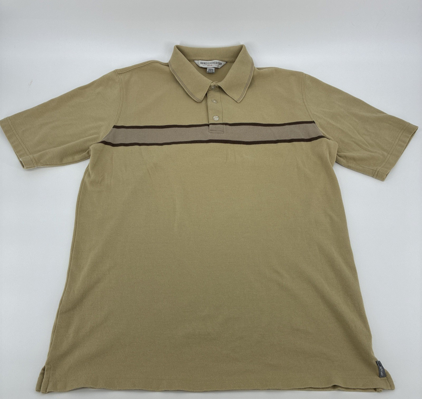 Vintage Y2K Quiksilver Polo Shirt Men Medium Beige Striped Ribbed Edition Surf gallery