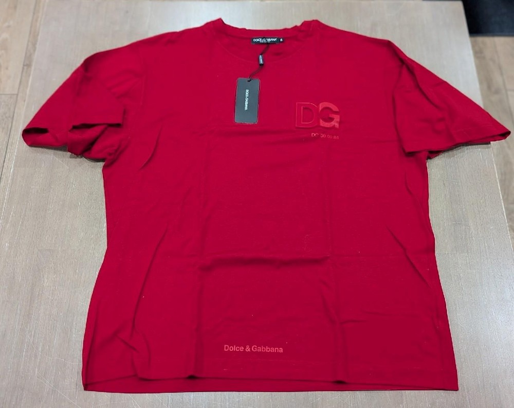 $595 Mens Authentic Dolce Gabbana Embossed D&G Logo T-Shirt Red 56 US 46