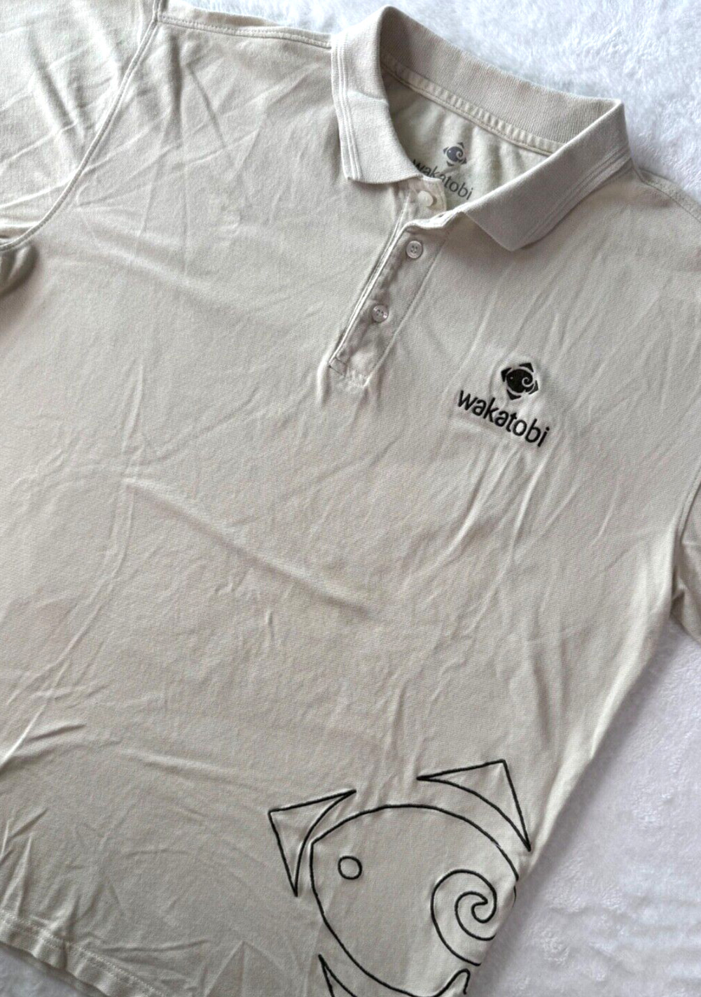 Wakatobi Dive Resort Hawaii Polo Shirt Mens Size XLarge Beige with Tribal Art gallery