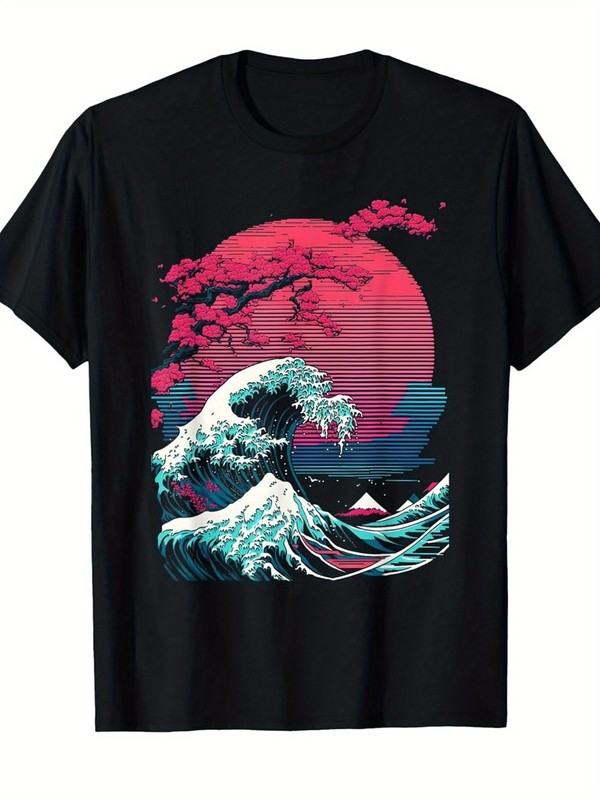 Great Wave Vaporwave Glitch T-Shirt Retro Japanese Hokusai Style Art Tee