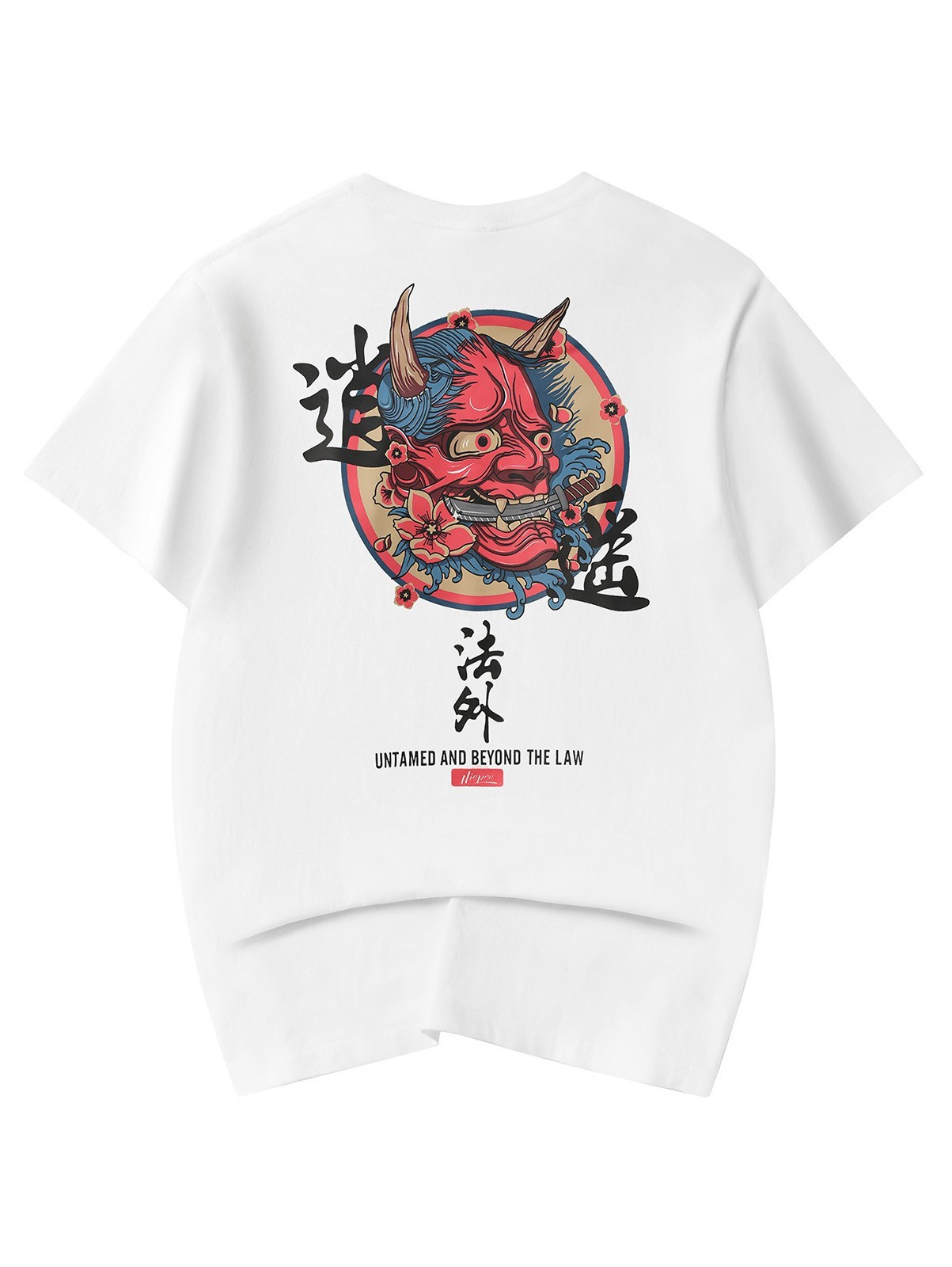 Niepce Streetwear Oni Mask Graphic Tee Japanese Kanji Printed T-shirt for Men gallery