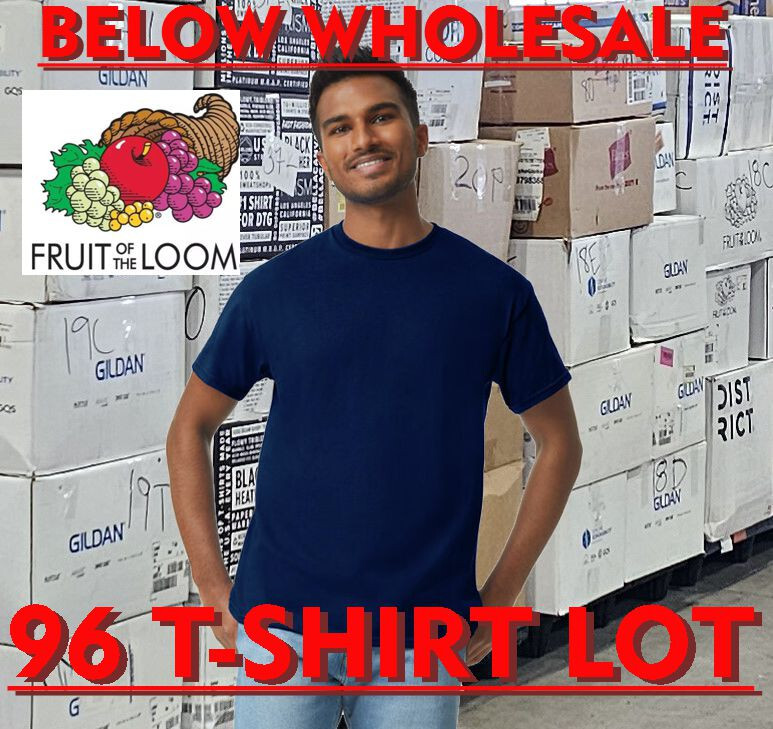 Below WHOLESALE Blank T-Shirt – 96 Small NAVY Fruit of Loom 3930R / 3931 Lot