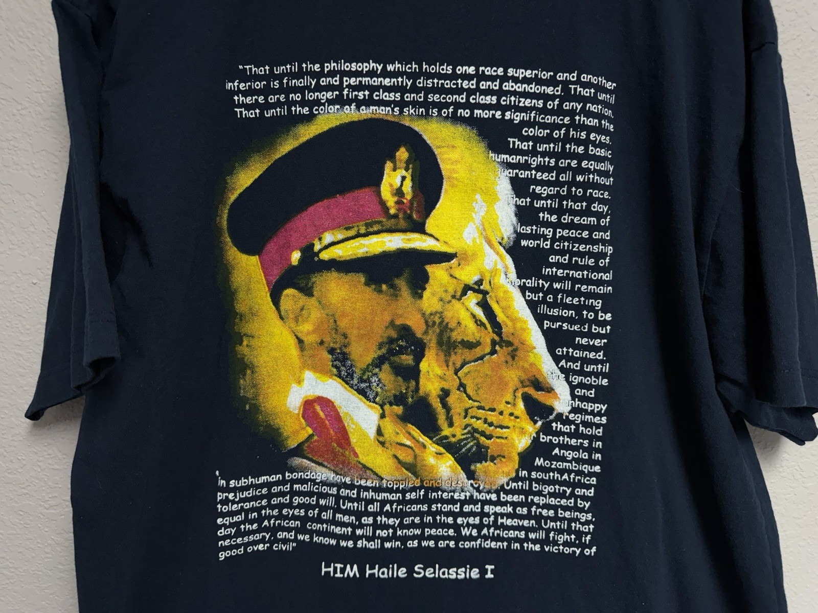 RARE Vintage Haile Selassie Lion Rastafari T-Shirt Size L gallery