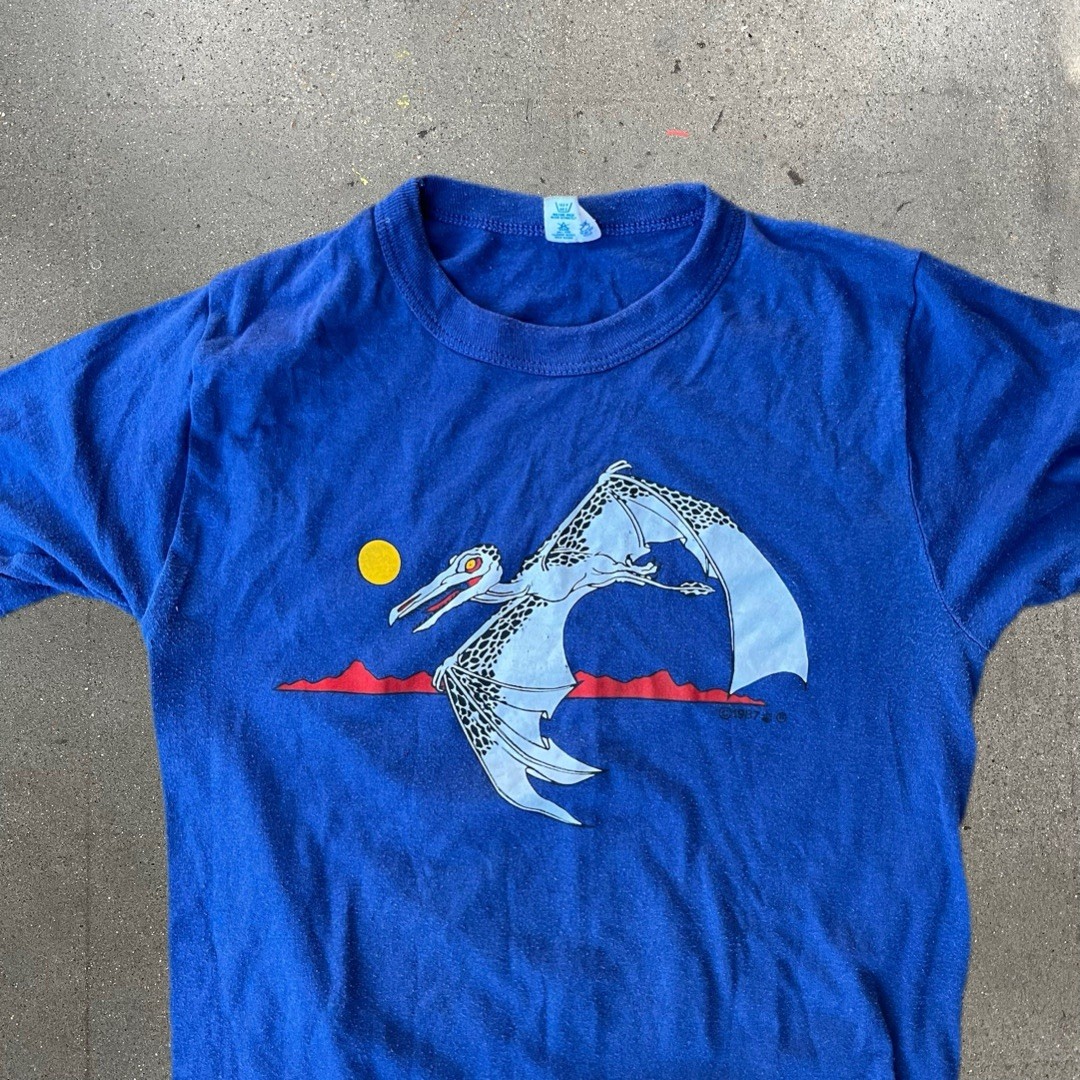 Vintage 80’s Champion Pterodactyl Dinosaur T Shirt Youth XL 18-20 Blue