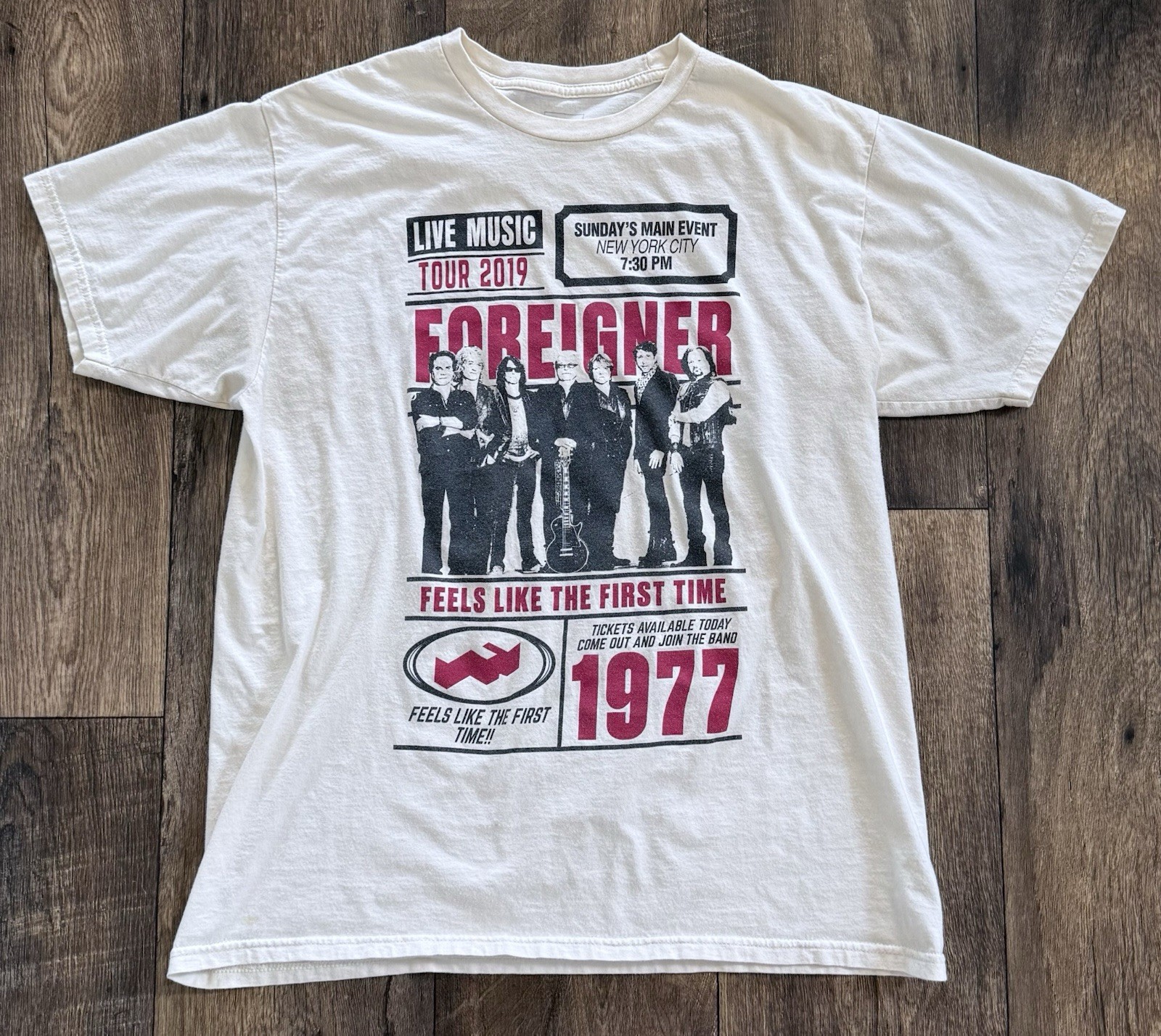 Foreigner 2019 Tour Men’s Off White L Cotton Graphic T-Shirt The Thread Shop