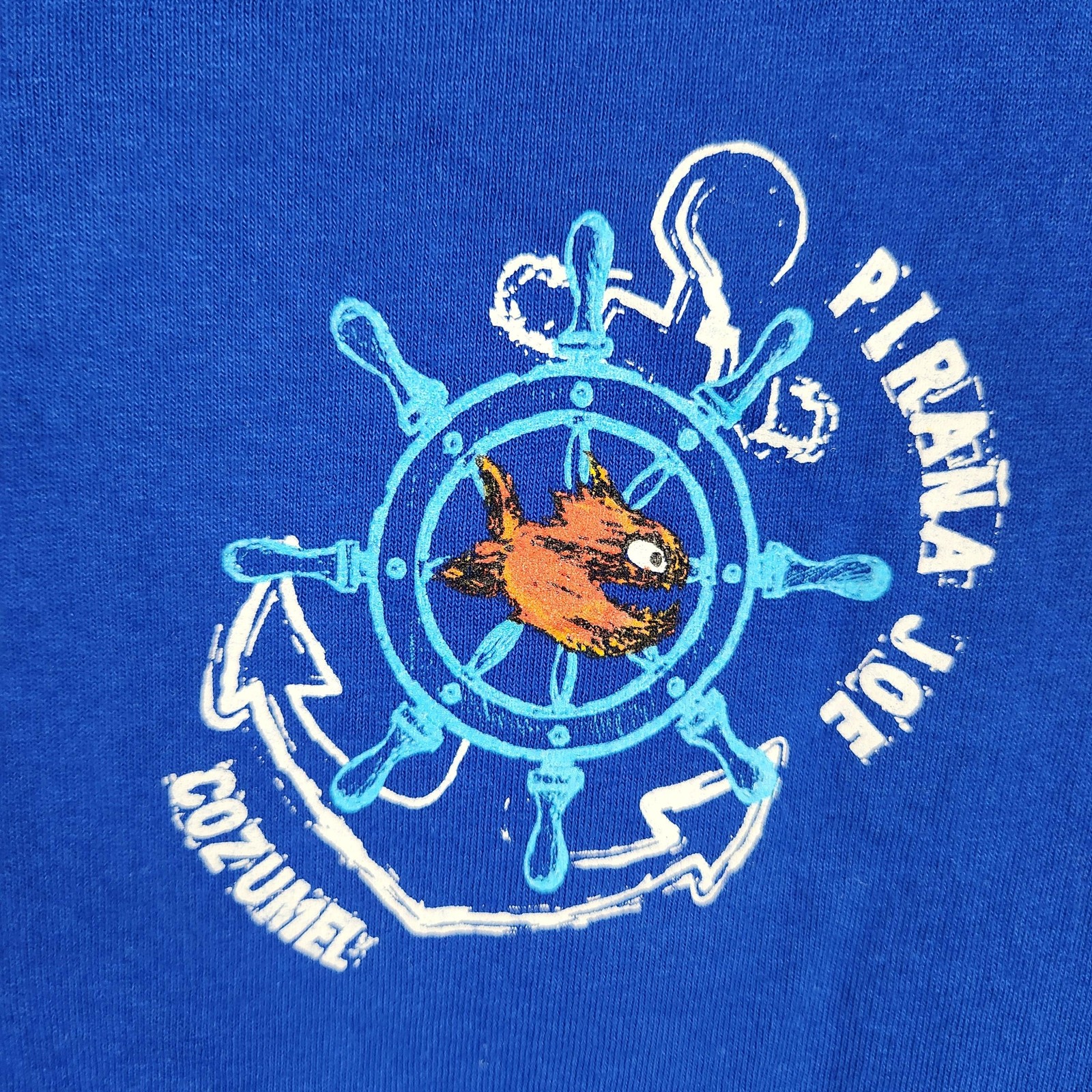 Pirana Joe Shirt Mens XL Blue Cozumel Mexico Nautical Anchor Fish Graphic Logo gallery