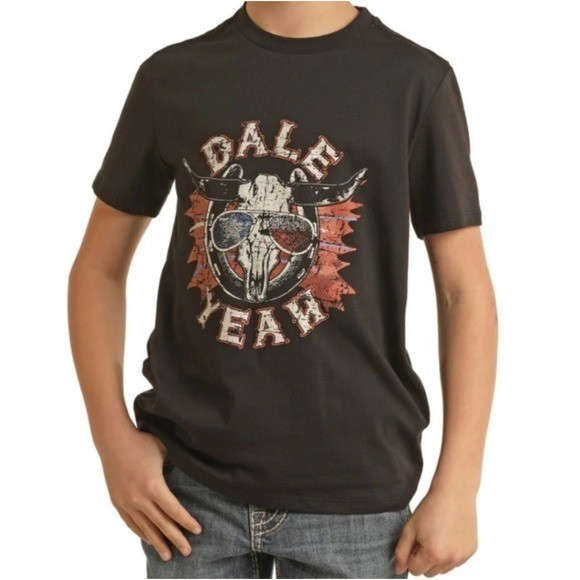 Rock & Roll Denim Kids Black Dale Yeah Longhorn Skull Graphic T-Shirt B5T9147