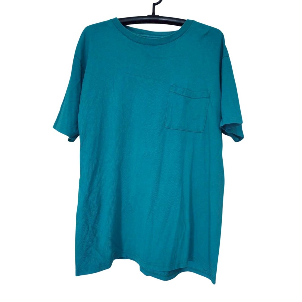 90s vintage rectangle pocket t shirt green single stitch cotton large 22/29