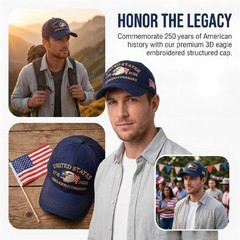 250th Anniversary USA Hat, Adjustable Embroidered Patriotic Retro Washed Base…