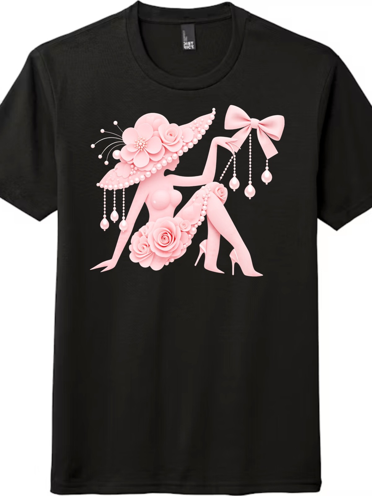 Pink Floral Lady with Pearls Feminine Art T-Shirt gallery