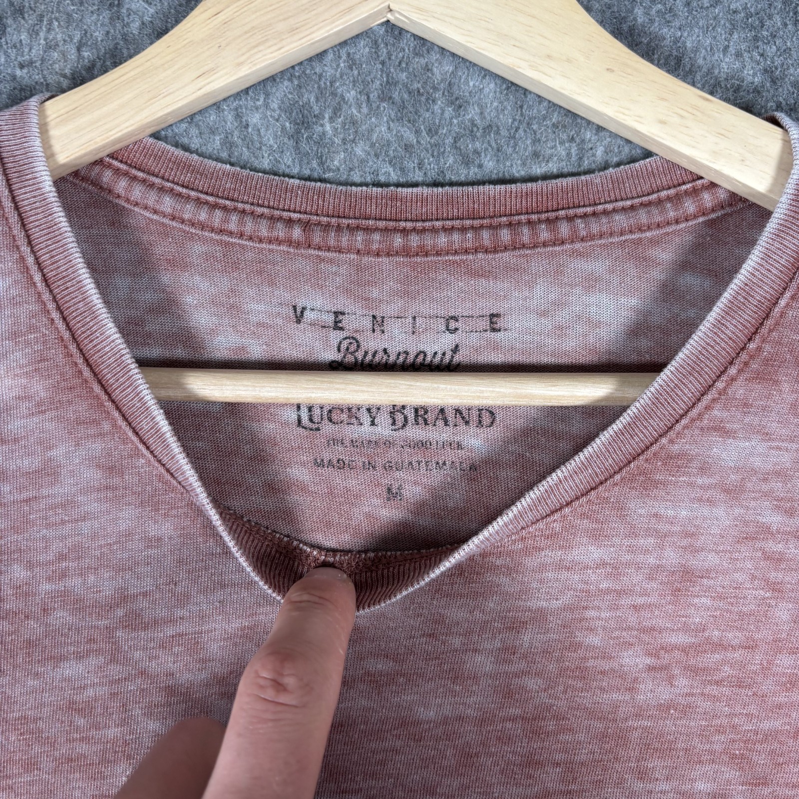 Lucky Brand Venice Burnout T-Shirt Men's Medium Short Sleeve Red Whiskey Alcohol gallery