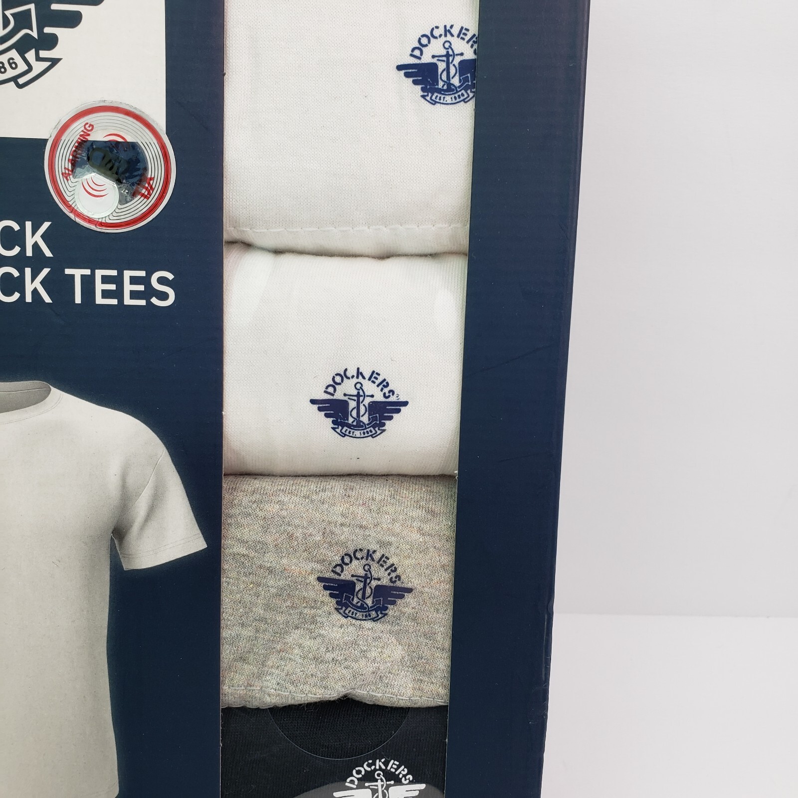 Dockers Mens Size S 34-36 White Gray Black Premium Cotton Crew Neck T-Shirts 4Pk gallery