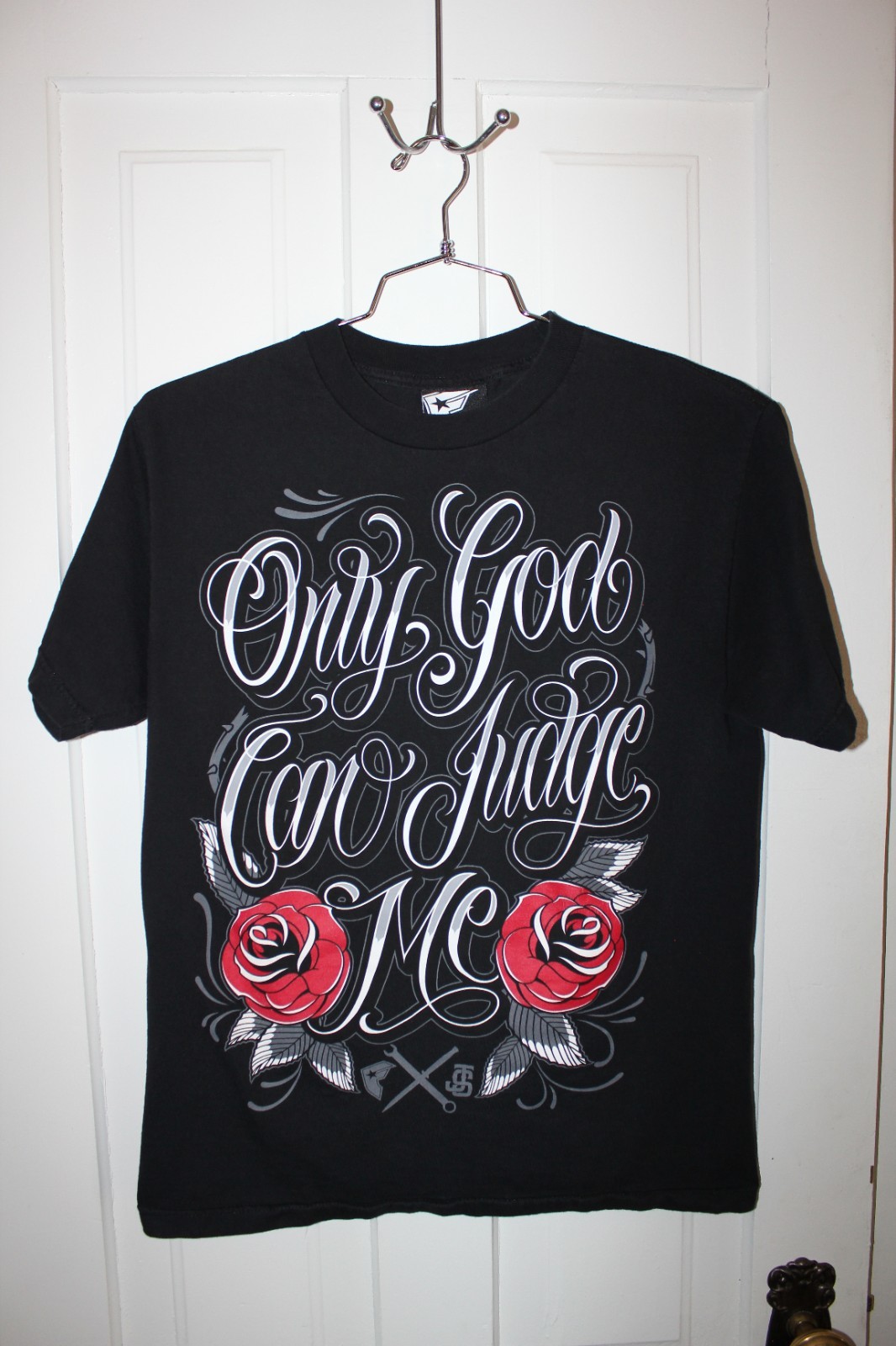 Famous Stars and Straps T-Shirt Black MEDIUM Only God Can Judge Me Y2K Roses JS gallery
