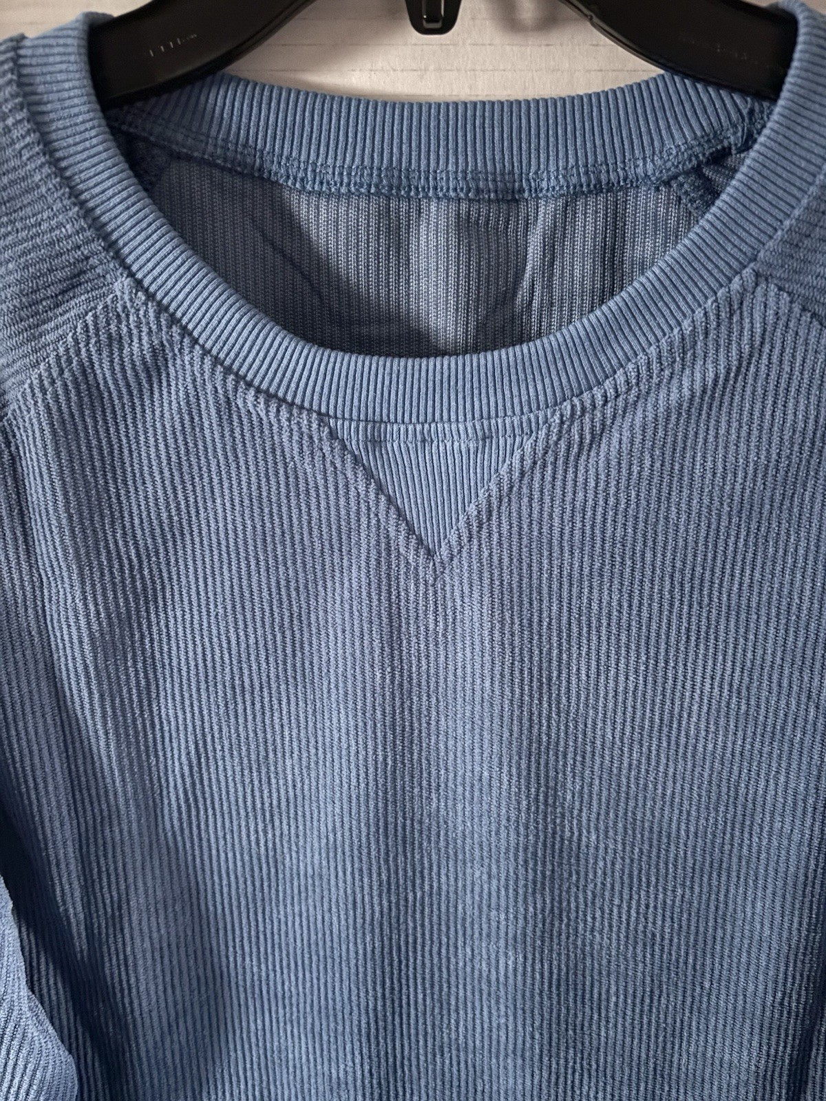 Mens Unbranded Blue Ribbed Long Sleeve Henley Shirt W/Kangaroo Pocket Size Small gallery