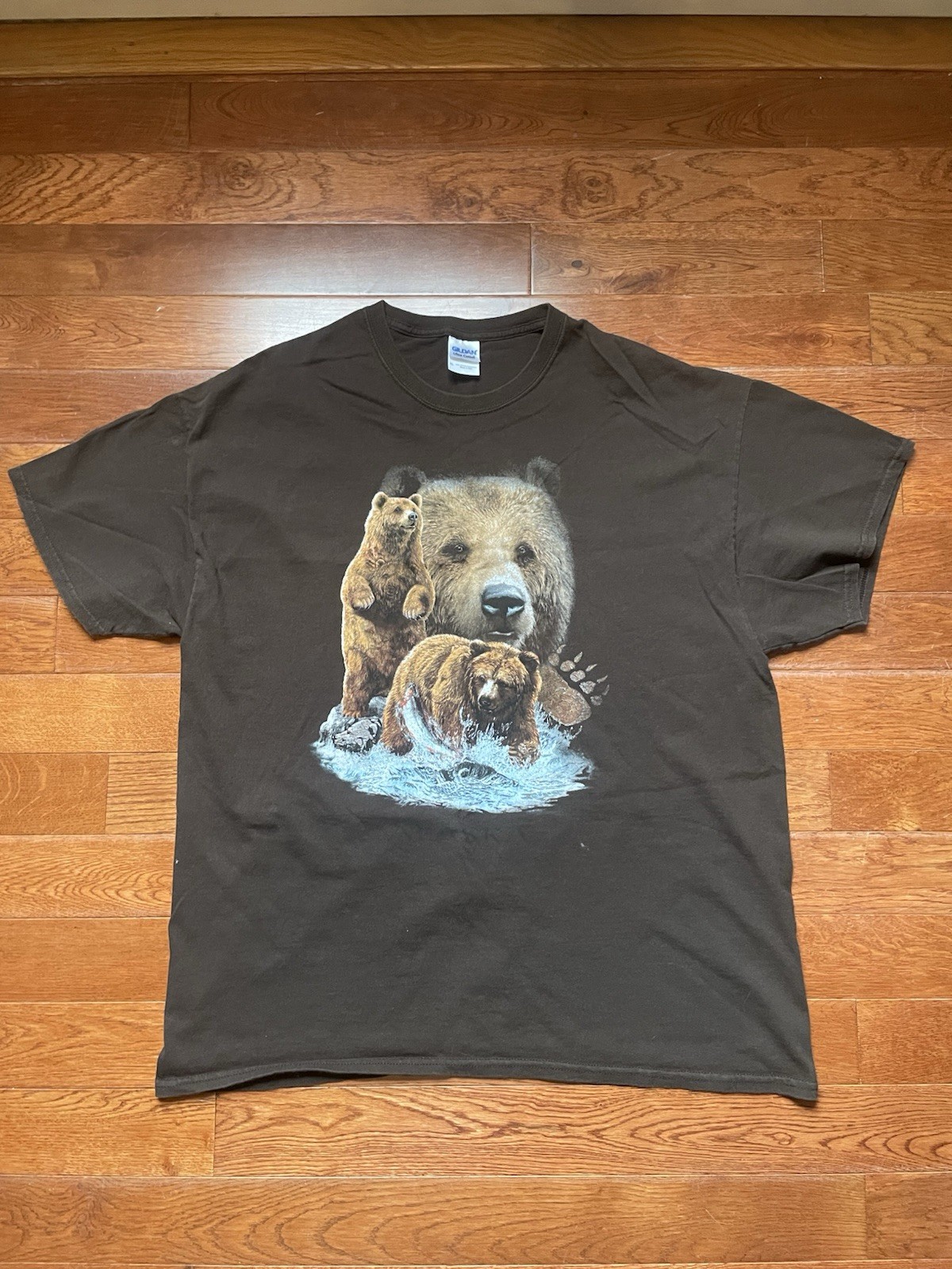 Vintage Gilden Bear Men’s Brown T Shirt Nature Hunting Fishing Extra Large (XL)