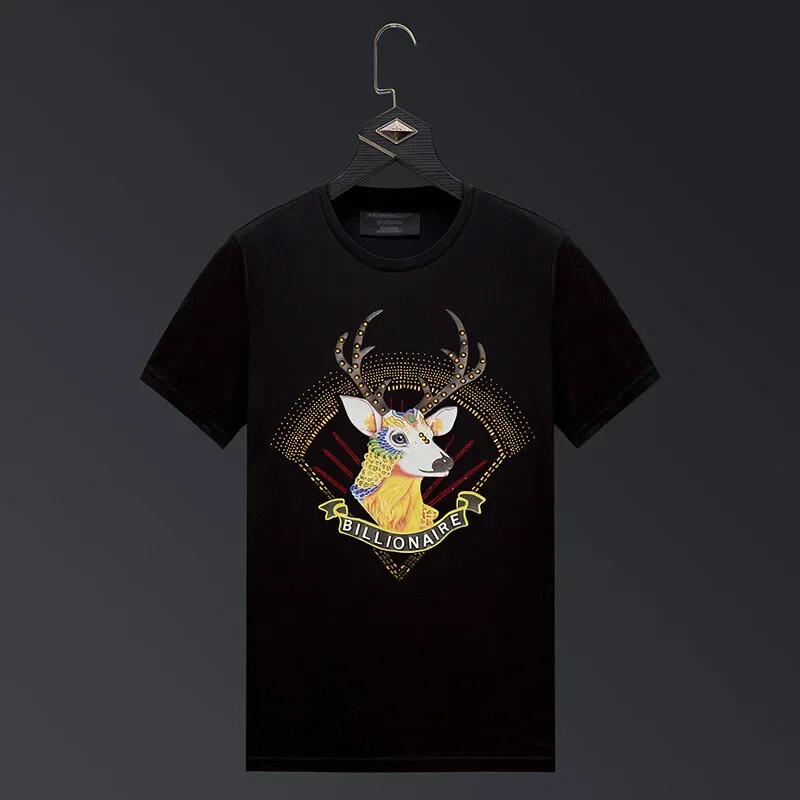New Fashion Deer Rhinestones Summer Short Sleeve Luxury Men Streetwear T-Shirt gallery
