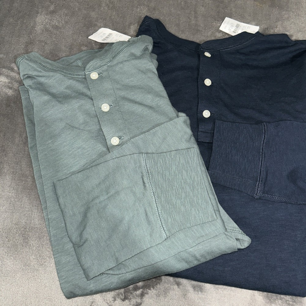 J.Crew Henley Long Sleeve Button Shirts 100% Cotton Gray & Navy Mens XL NWT