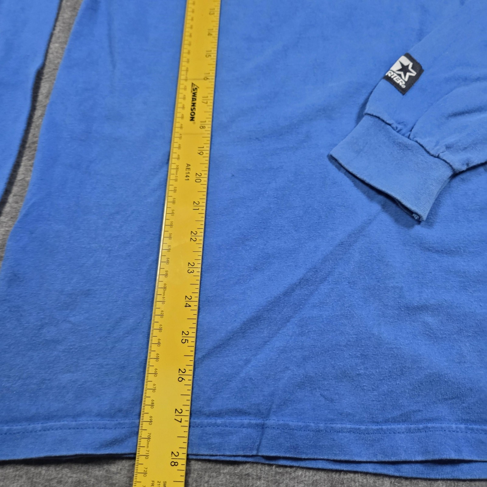 Vintage Starter Shirt Mens Medium Blue Long Sleeve Sports Graphic Made USA gallery