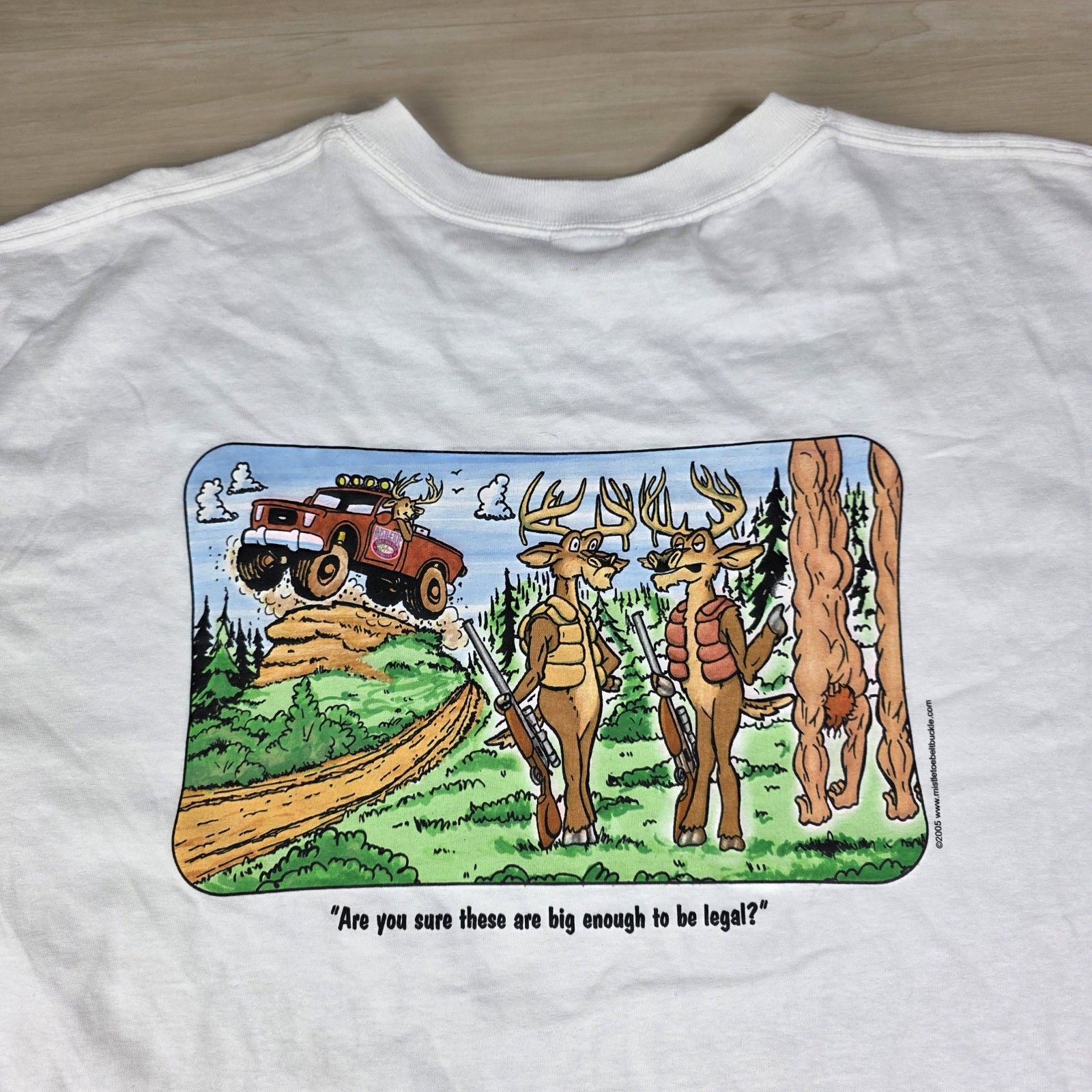 2005 Mistletoe Belt Buckle Company Deer Hunting Parody Funny Shirt Size XL gallery