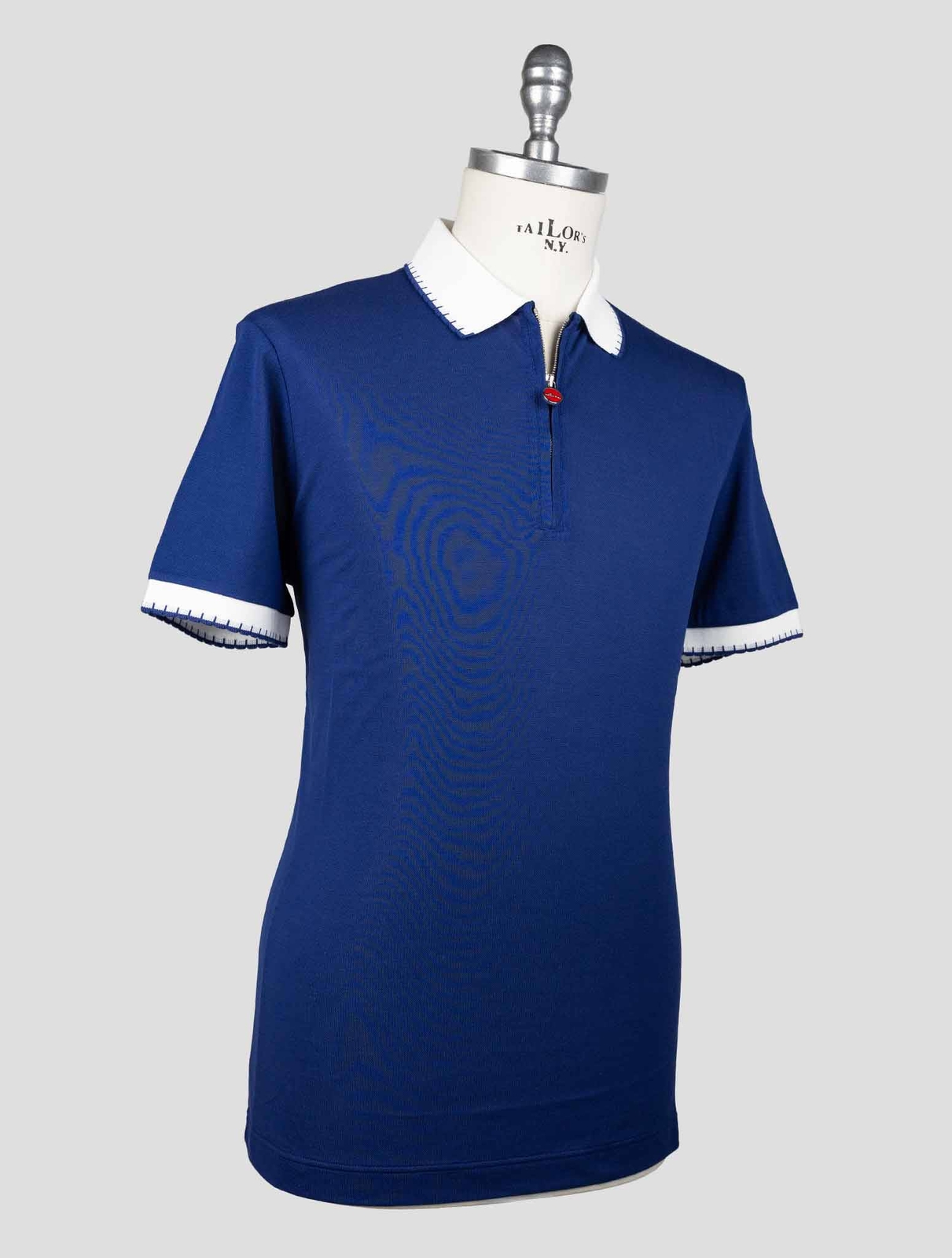 NEW KITON BLUE COTTON POLO HALF ZIP KMZ32 EU 56 - US 46 - 2XL KMZ32 gallery