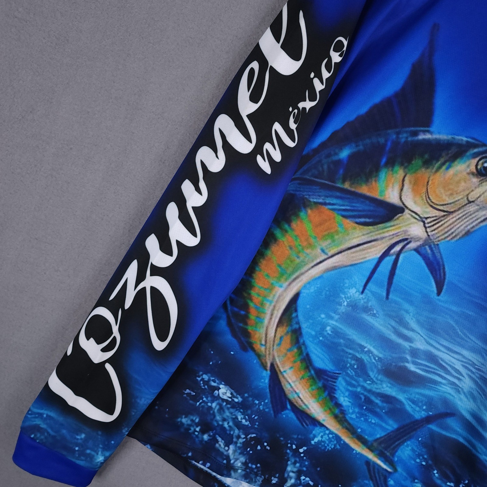 Cozumel Mexico Fishing Shirt Mens L Blue AOP Marlin Compass Graphic Performance gallery
