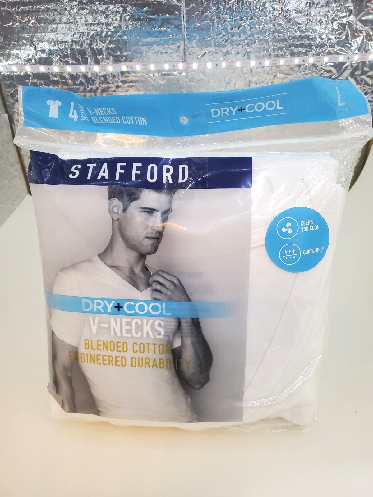 Stafford T Shirt Dry+Cool V-Necks Blended Cotton LARGE 4Pack gallery