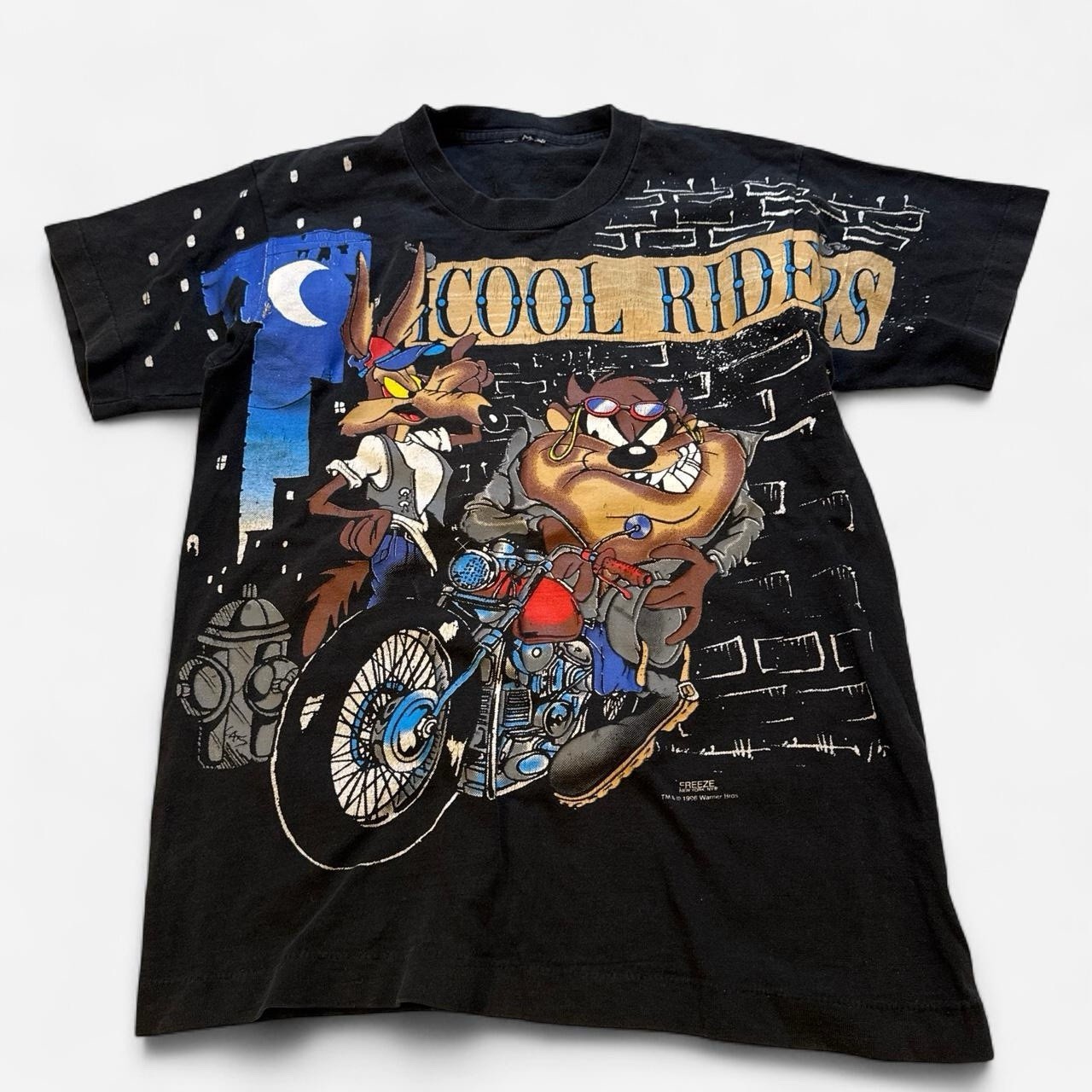 vtg 90s looney tunes taz wile e coyote cool rider aop single stitch tee small