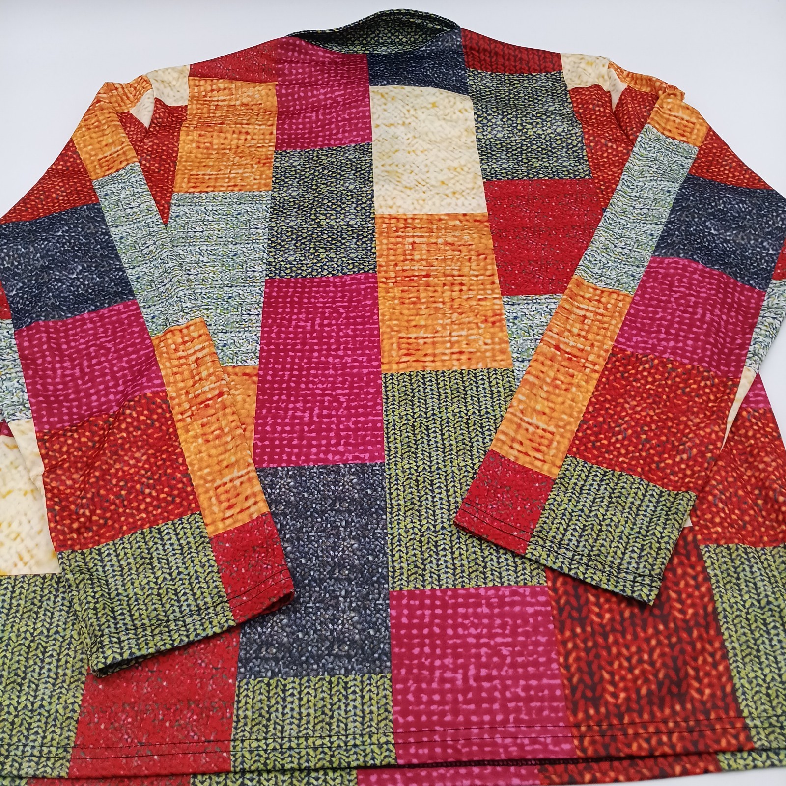 Geometric Colorblock T Shirt Mens XL Multicolor Long Sleeve With Buttons gallery