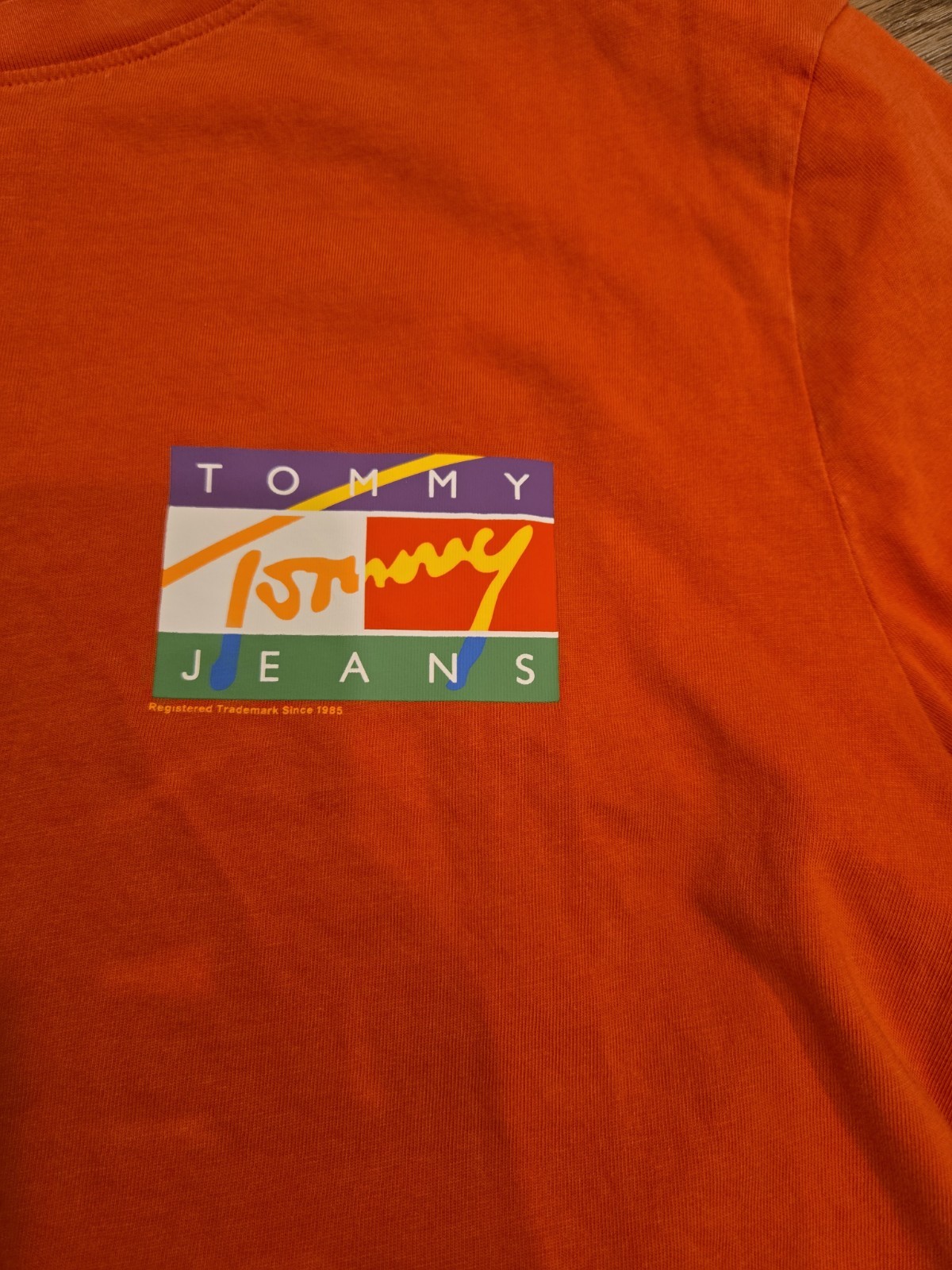 Tommy Hilfiger T-Shirt Mens Large Orange Tommy Jeans Graphic Print Short Sleeve gallery