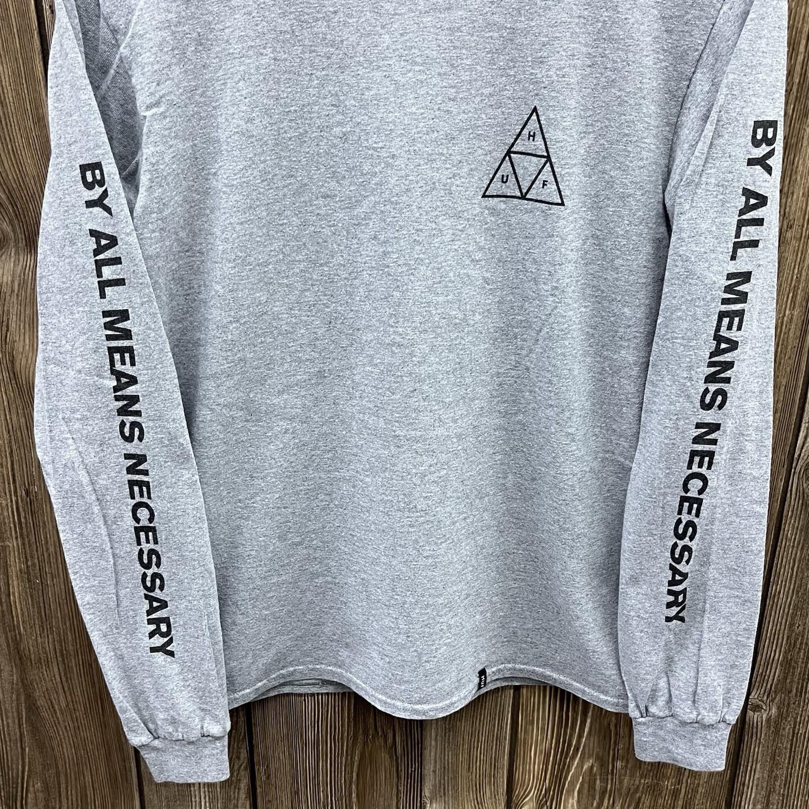 HUF Skateboarding Pyramid Logo Long Sleeve Graphic Tee Shirt Grey Mens Small gallery