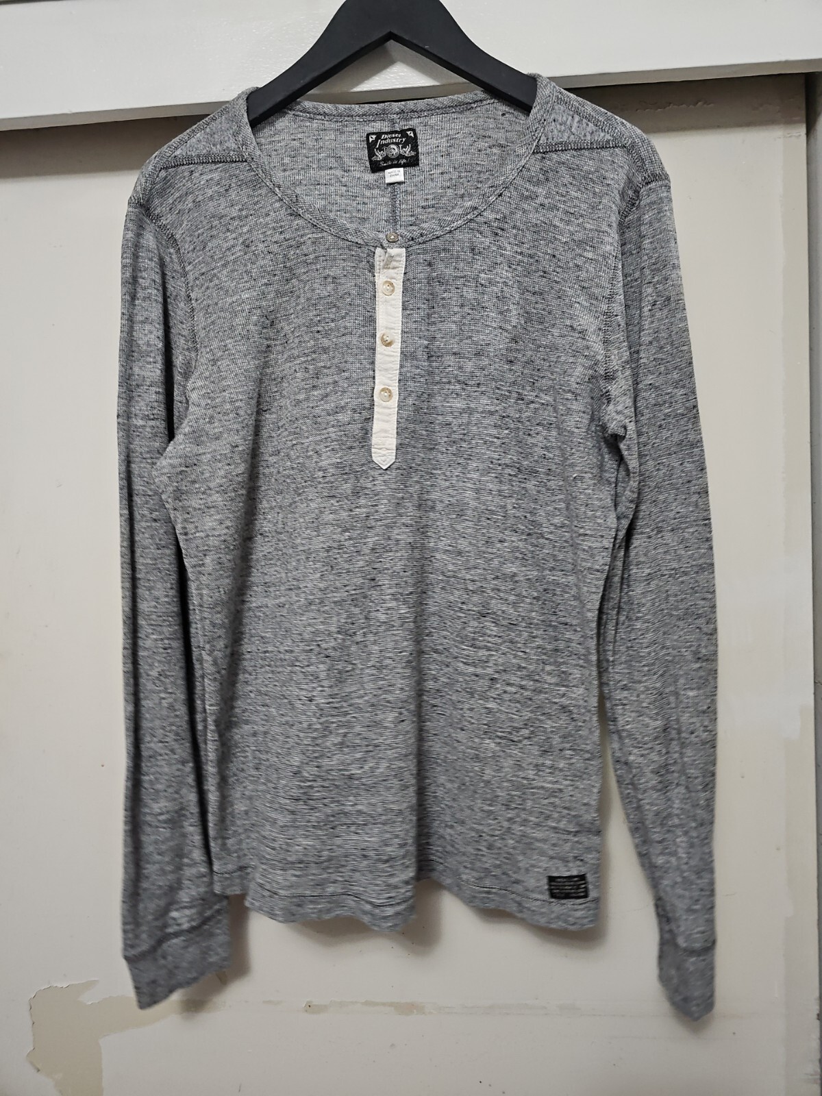 Diesel Industry Henley Stitched Nobel Gray Woven Long Sleeve Shirt SZ Large gallery
