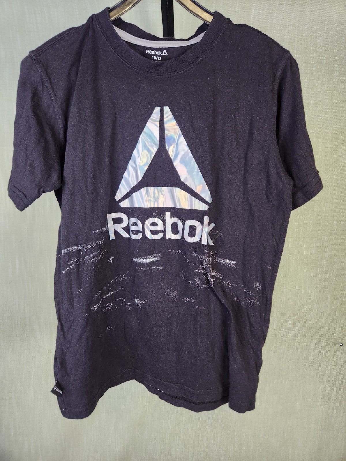 Reebok T-Shirt Large Size 1012 Kids Black Short Sleeve Paint Splatter Look A13
