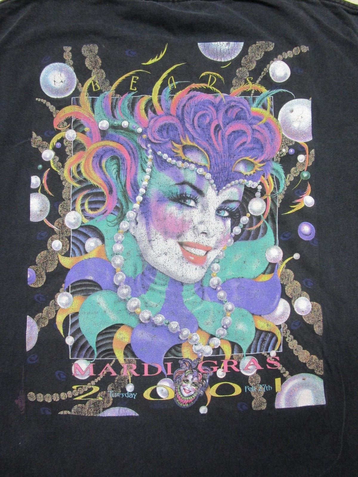 Vintage Mardi Gras T Shirt Men’s (2XL) 2001 Andrea Mistretta Long Sleeve "Beads" gallery