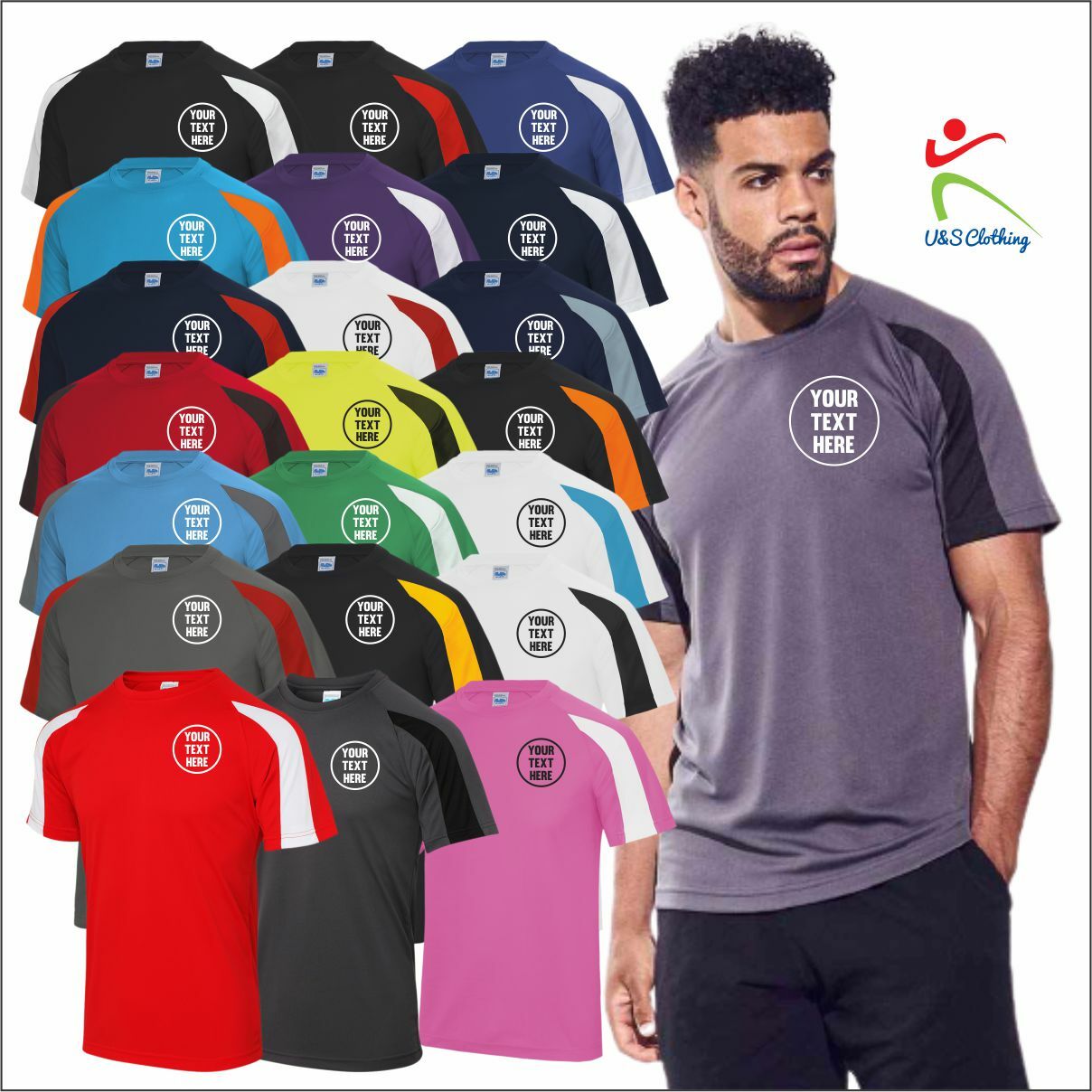 Personalised Custom Printed AWDis Contrast Cool T-Shirt Sports Polyester Tee TOP gallery