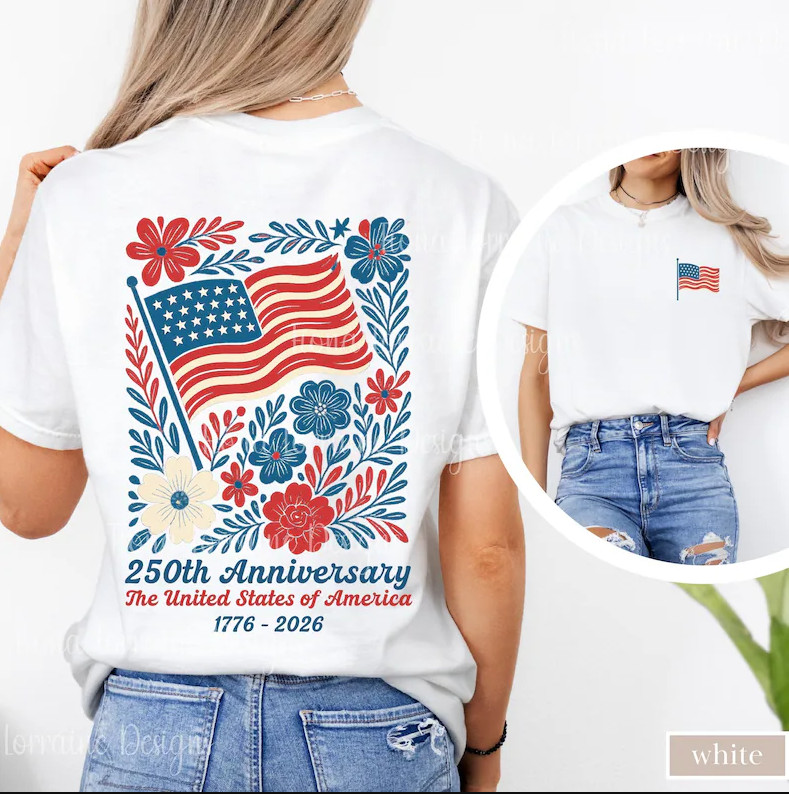 Comfort Colors Patriotic Floral USA America 250 July 4th Back Graphic S-4XL gallery
