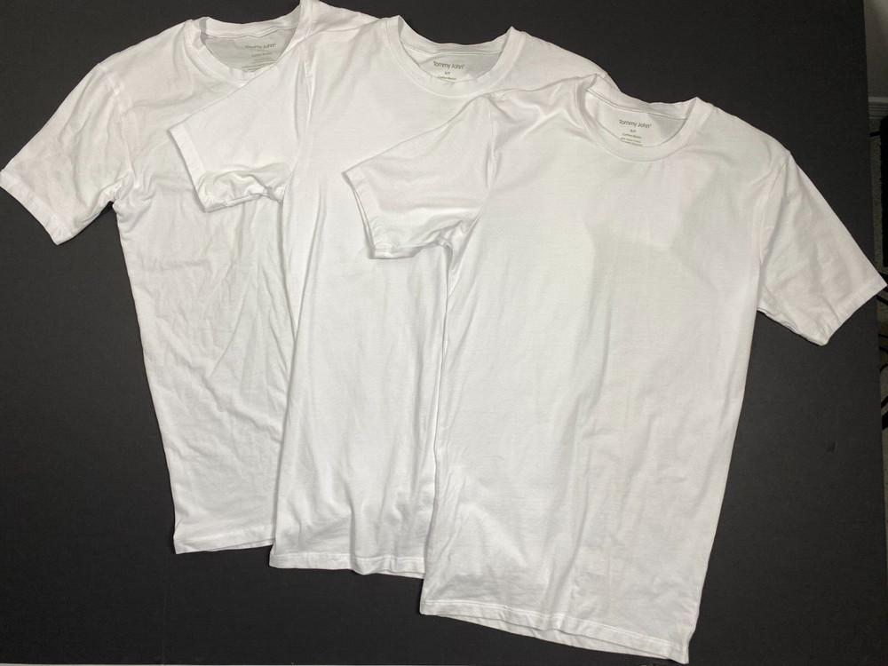 Tommy John Cotton Basic Crewneck Undershirt – Small – 3 Shirts – White