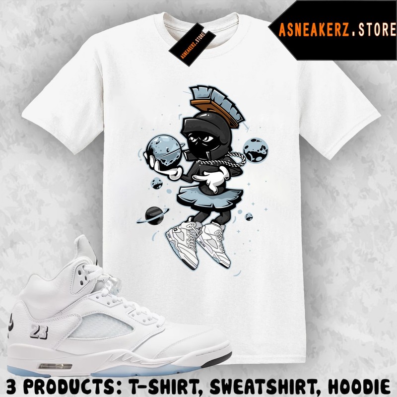 Tee Shirt Matching AJ 5 White Metallic 2026 To Match Sneaker Sneakerhead Martian
