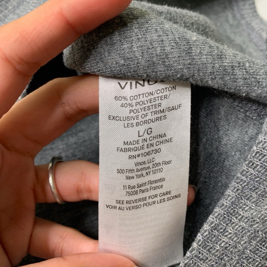 Vince Shirt Mens L Large Gray Thermal Knit Cotton Blend Crew Neck Long Sleeve gallery