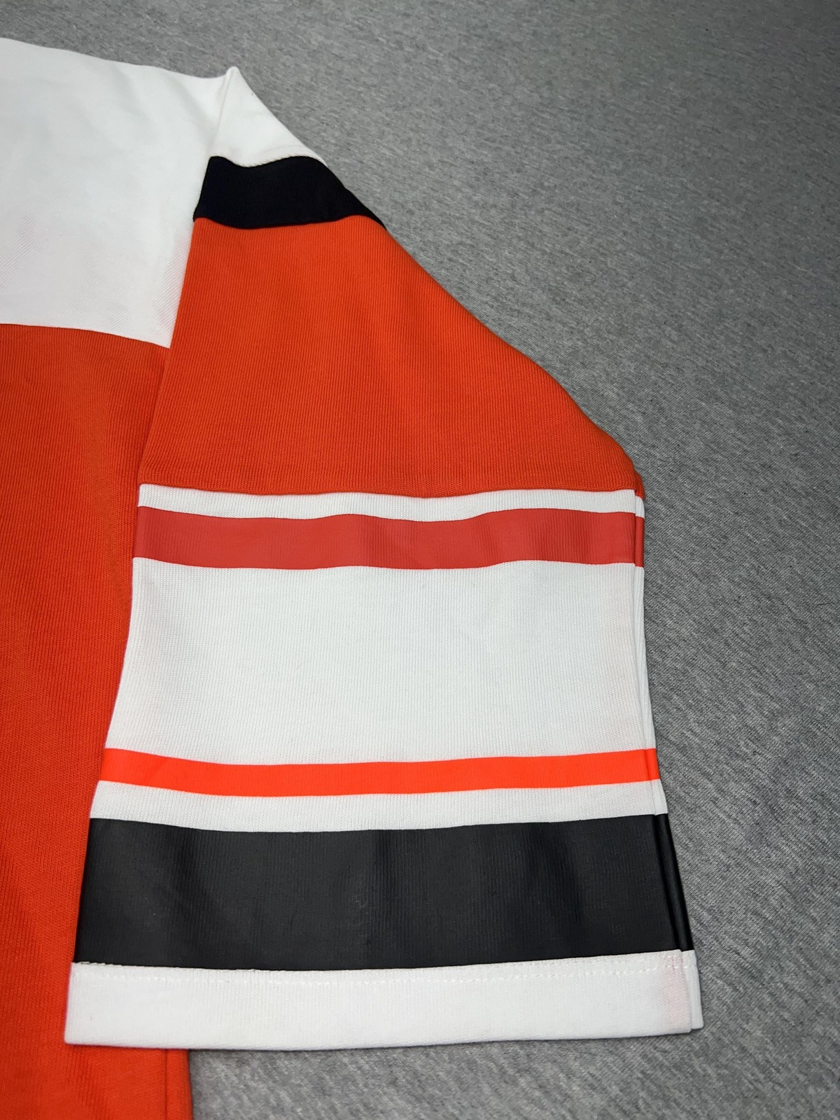 P.E Shirt Mens Small Orange White Hockey Jersey Lace Up Long Sleeve Top gallery