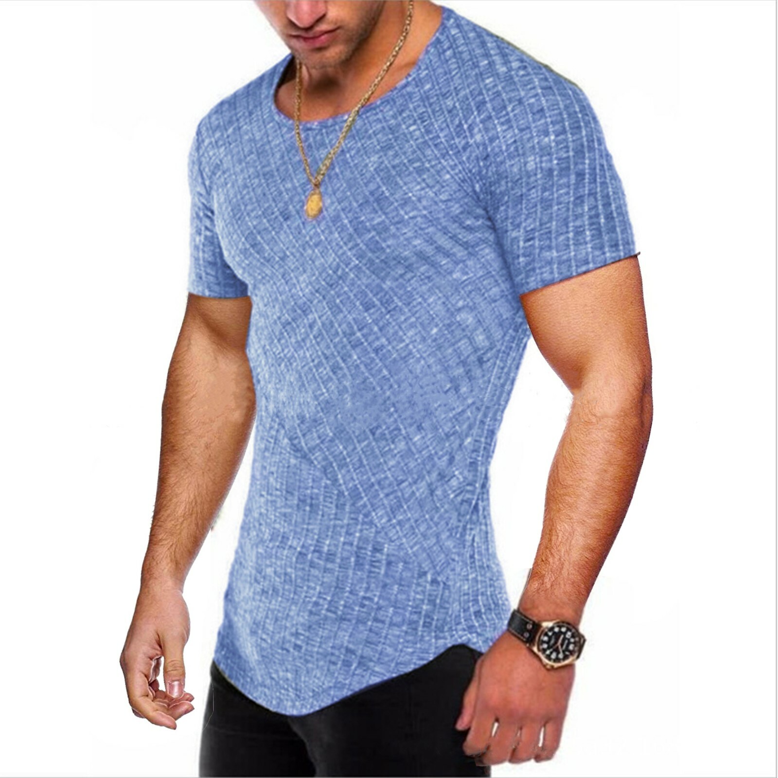Men Casual Round Neck Top Training Muscle Fitness Active T-Shirt Slim Fit Tee gallery