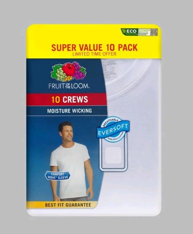 Sz XL (10) Pack Fruit Of The Loom Tag Free Crew White T Shirts New In Package gallery