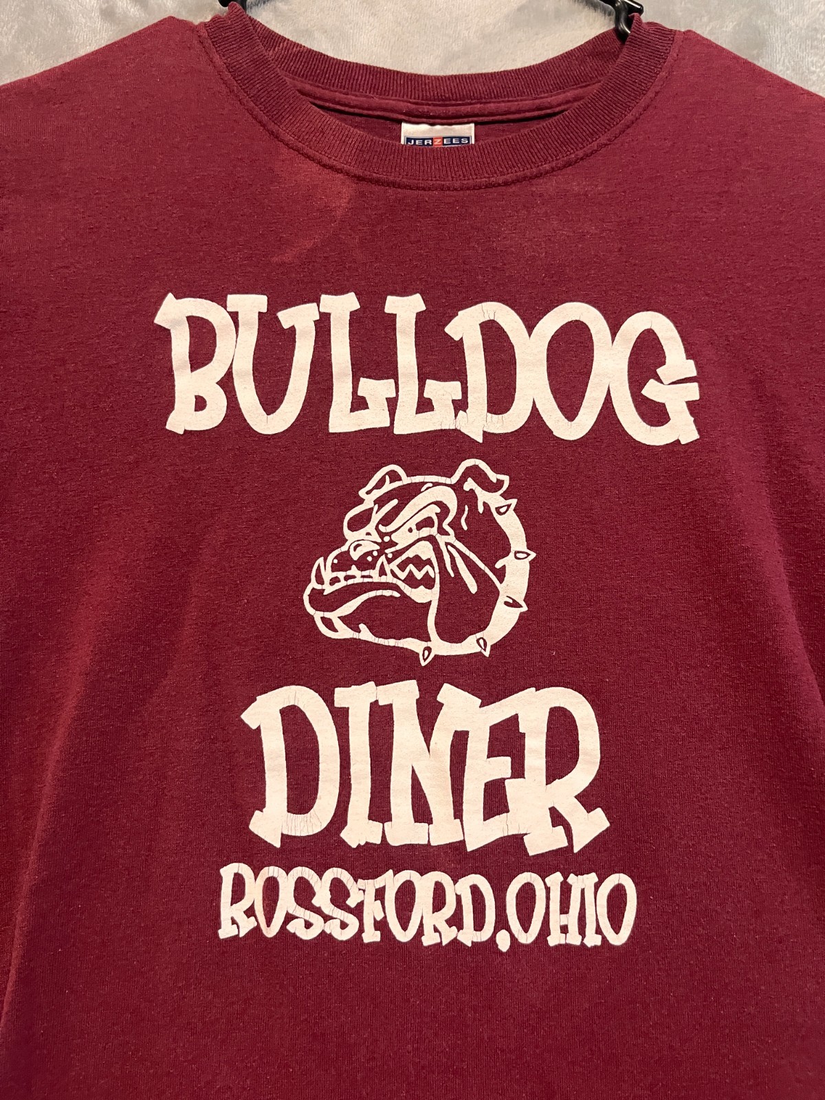 Vintage Jerzees T-Shirt Bulldog Graphic Small Maroon Classic Fit gallery