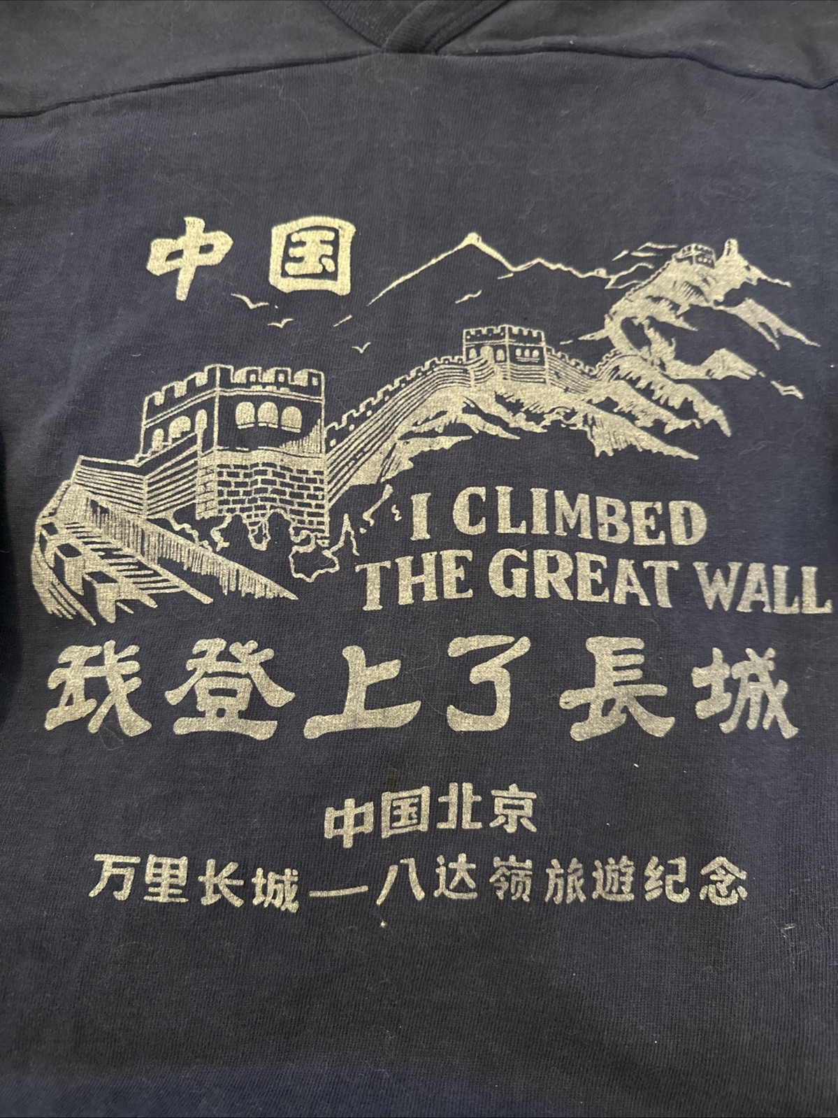 Vtg 80’s JANSPORT T Shirt “I Climbed the Great Wall of China” V Neck Sz Medium gallery