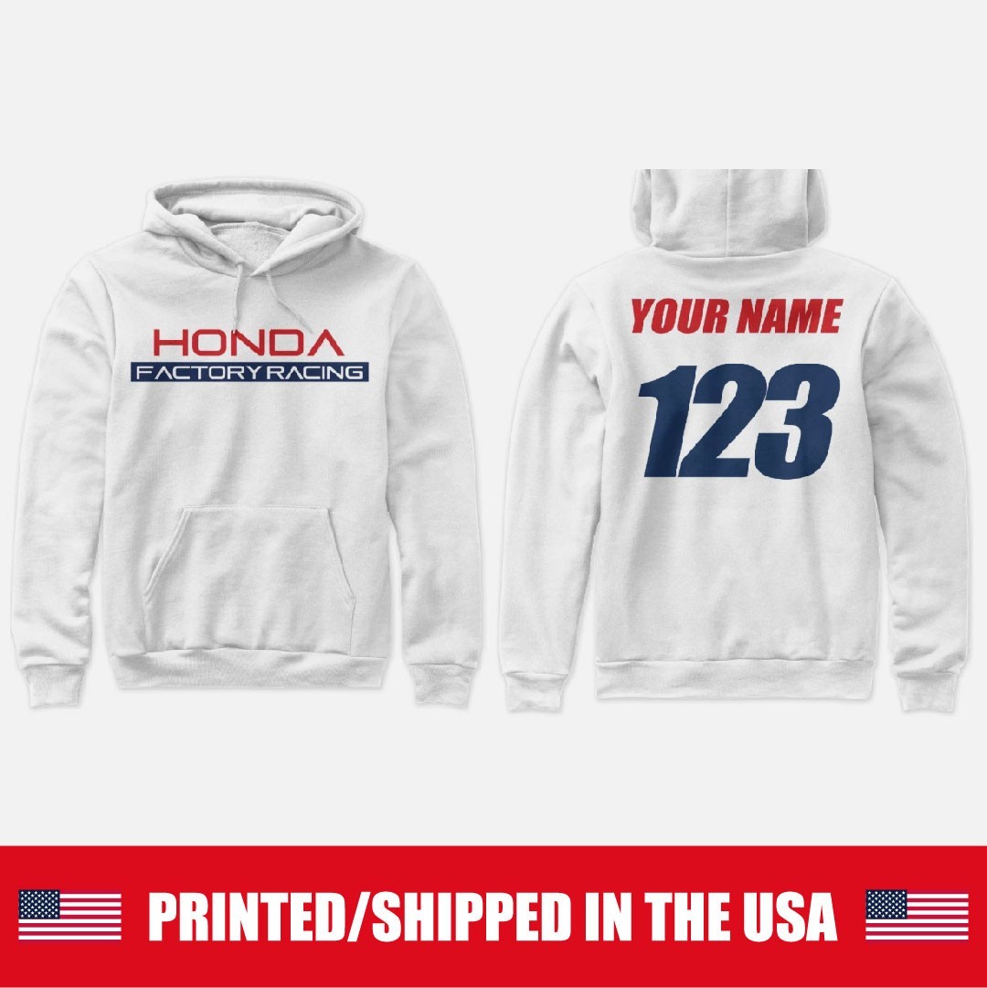 CUSTOMIZED HONDA FACTORY RACING MOTOCROSS HOODIE YOUR NAME AND NUMBER CR CRF
